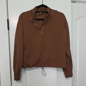 Brown Half-Zip Semi-Crop Sweater